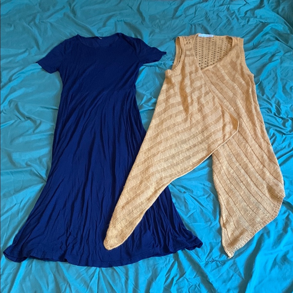 Elegant Blue Dress and Stylish Tan Jumpsuit